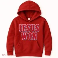 Jesus Won Texas Baseball Fan Kids Hoodie thumb 0