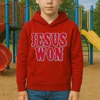 Jesus Won Texas Baseball Fan Kids Hoodie thumb 2