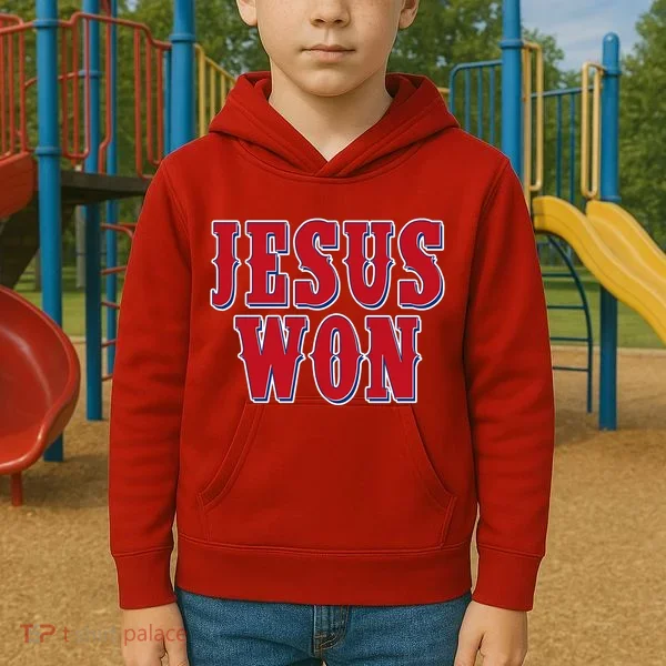 Jesus Won Texas Baseball Fan Kids Hoodie