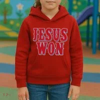 Jesus Won Texas Baseball Fan Kids Hoodie thumb 3