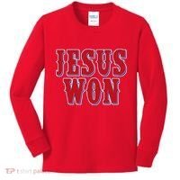 Jesus Won Texas Baseball Fan Kids Long Sleeve Shirt thumb 0