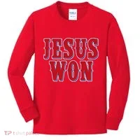 Jesus Won Texas Baseball Fan Kids Long Sleeve Shirt thumb 0