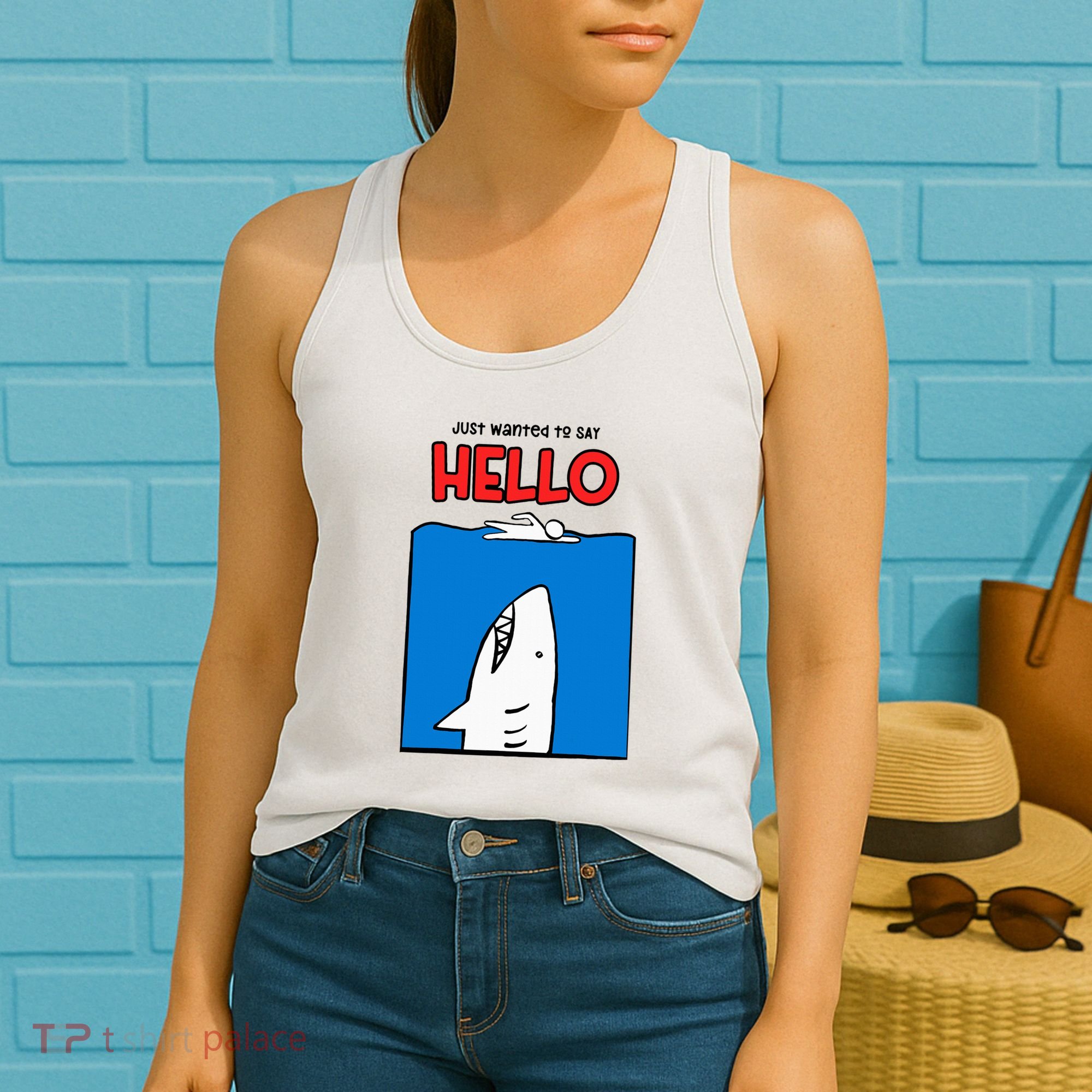Just Wanted To Say Hello Funny Shark Women's Tank Top