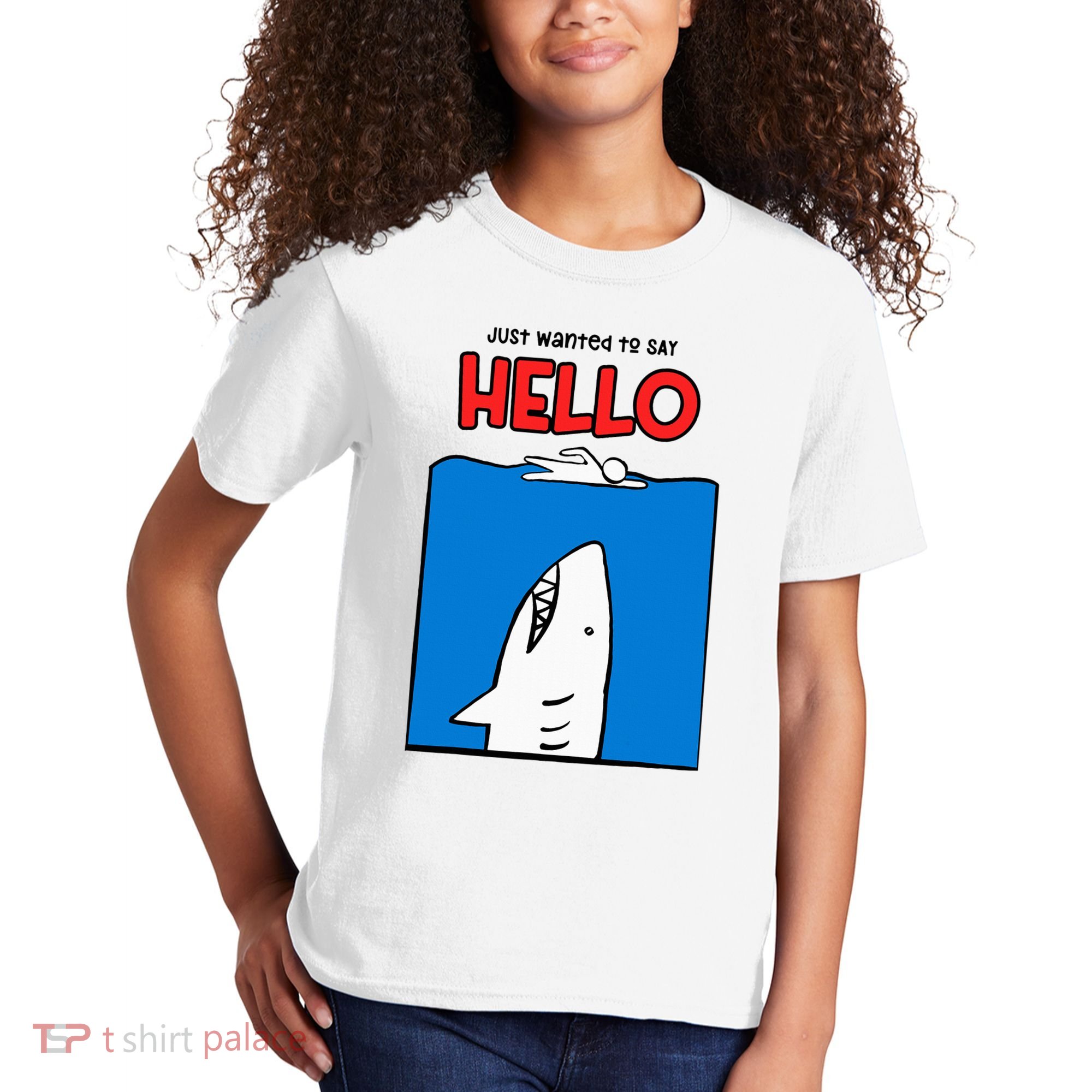Just Wanted To Say Hello Funny Shark Kids T-Shirt