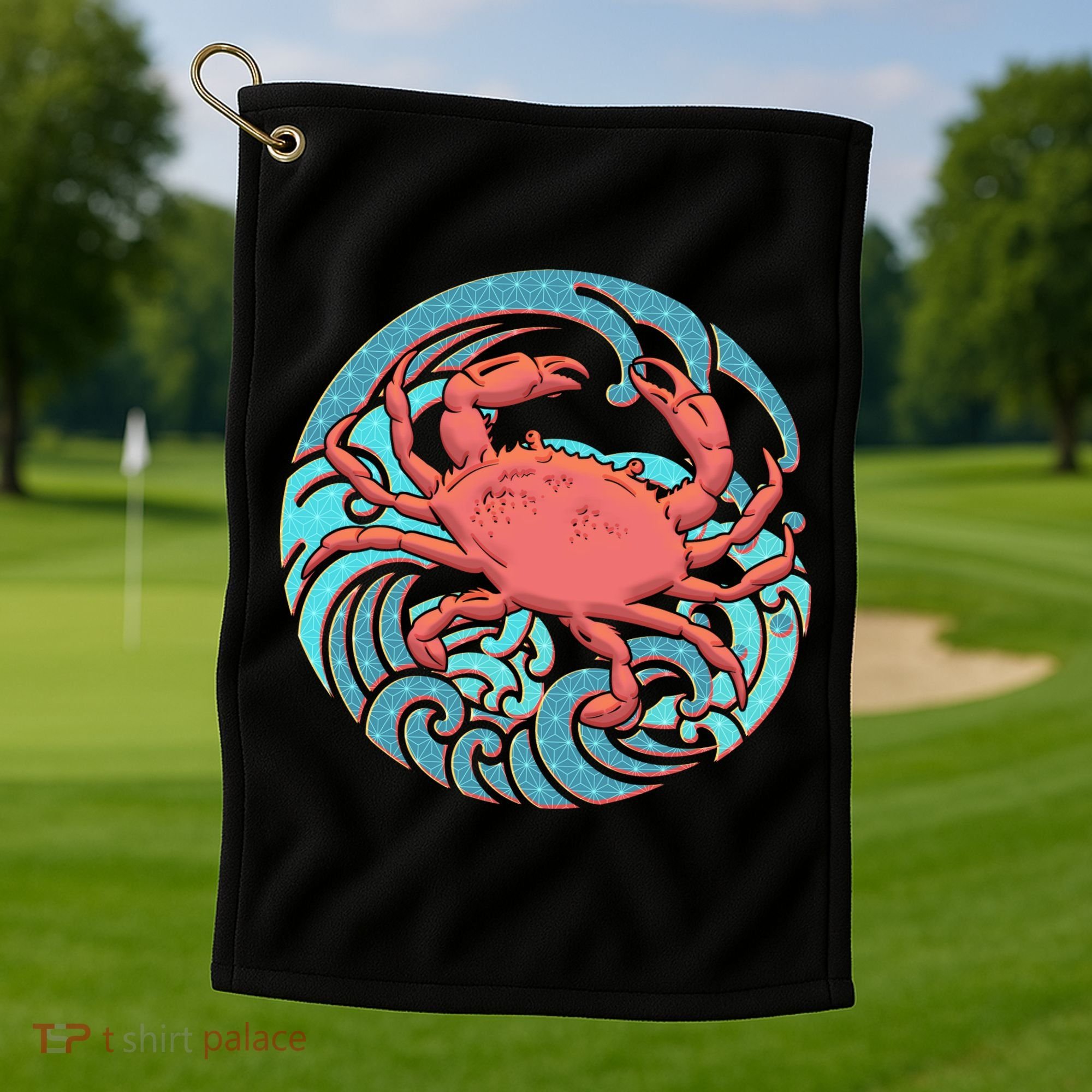 Japanese Water Wave Crab Golf Towel