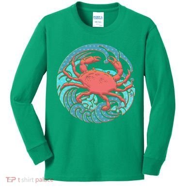 Japanese Water Wave Crab Kids Long Sleeve Shirt