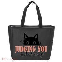 Judging You Silently Funny Black Cat Tote Bag thumb 0