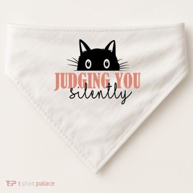 Judging You Silently Funny Black Cat USA-Made Doggie Bandana