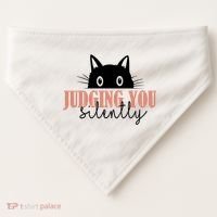 Judging You Silently Funny Black Cat USA-Made Doggie Bandana thumb 0