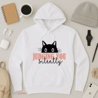 Judging You Silently Funny Black Cat Hoodie thumb 3