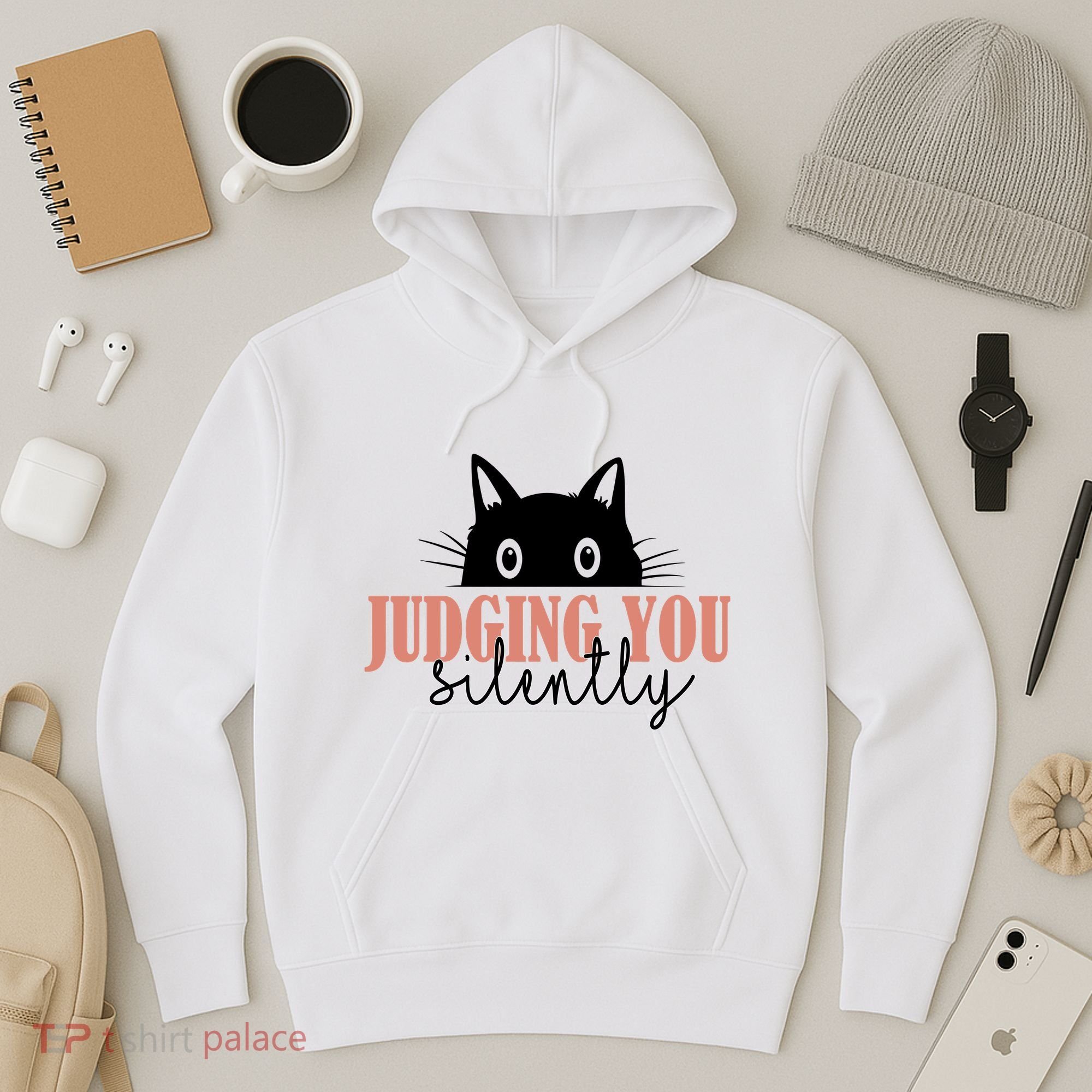 Judging You Silently Funny Black Cat Hoodie