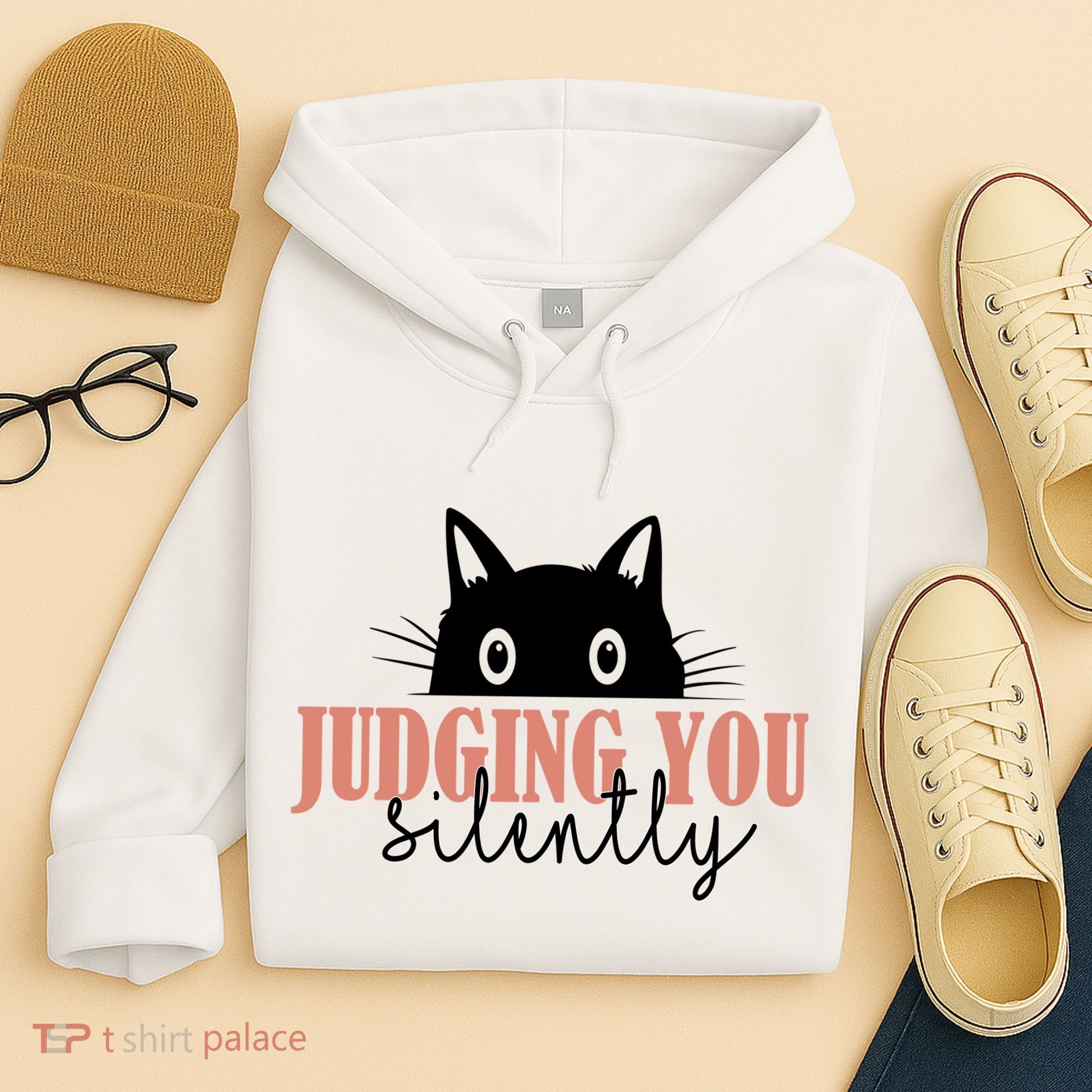 Judging You Silently Funny Black Cat Hoodie