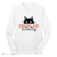 Judging You Silently Funny Black Cat Long Sleeve Shirt thumb 0