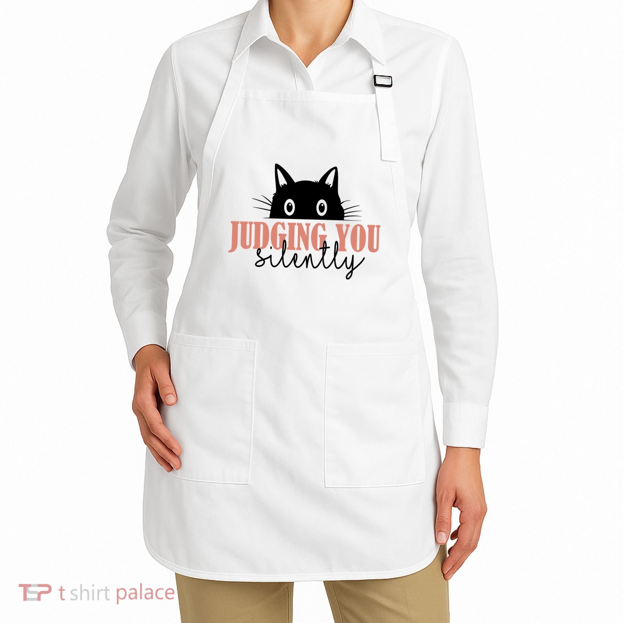 Judging You Silently Funny Black Cat Apron