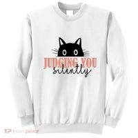 Judging You Silently Funny Black Cat Sweatshirt thumb 0