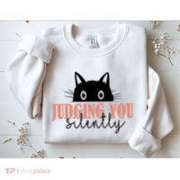 Judging You Silently Funny Black Cat Sweatshirt thumb 2