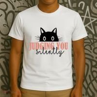 Judging You Silently Funny Black Cat T-Shirt thumb 3