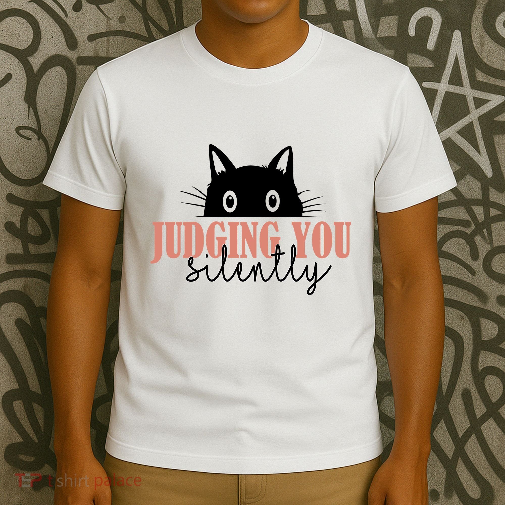 Judging You Silently Funny Black Cat T-Shirt