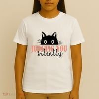 Judging You Silently Funny Black Cat T-Shirt thumb 4