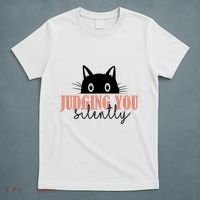 Judging You Silently Funny Black Cat T-Shirt thumb 5