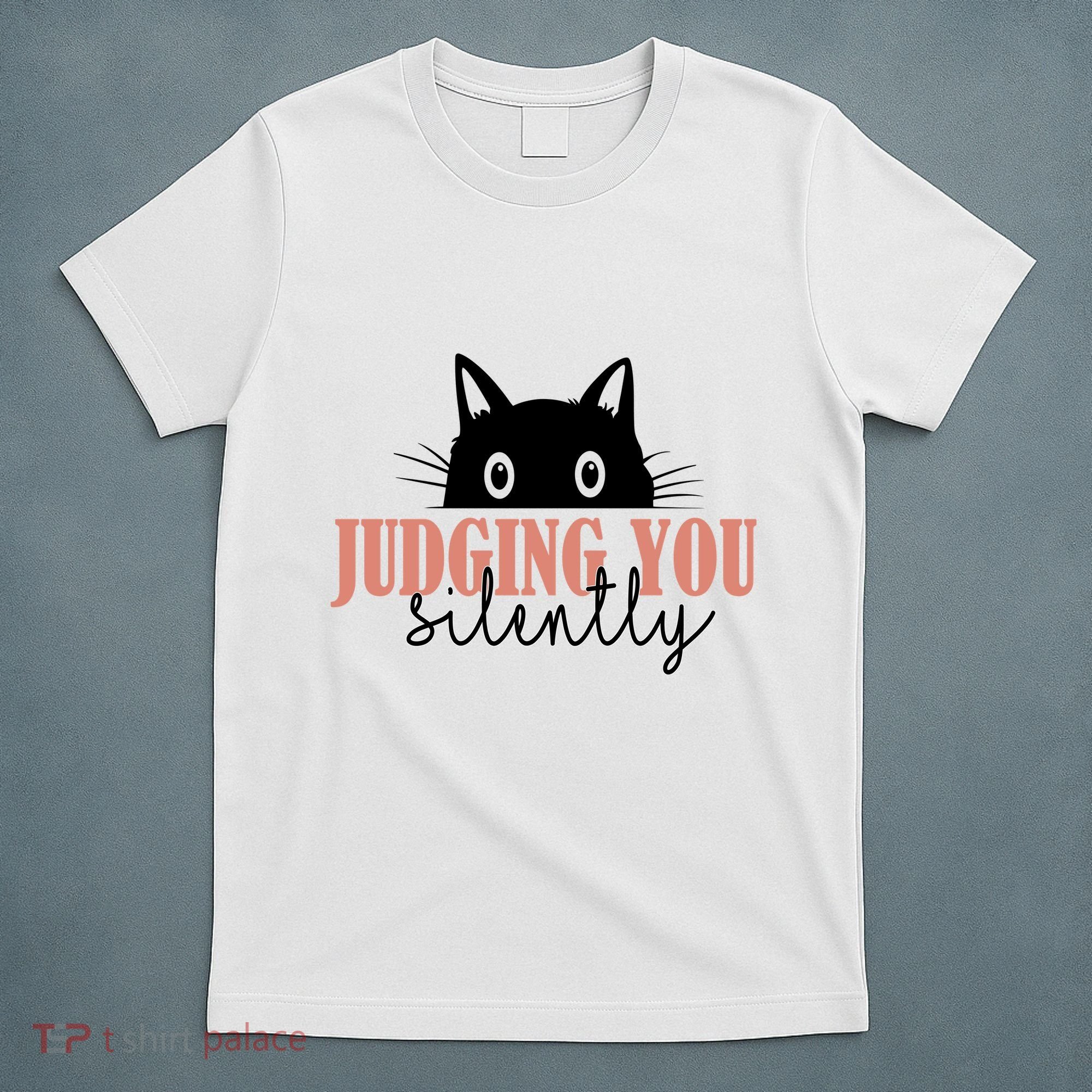 Judging You Silently Funny Black Cat T-Shirt