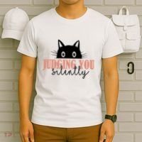 Judging You Silently Funny Black Cat T-Shirt thumb 6