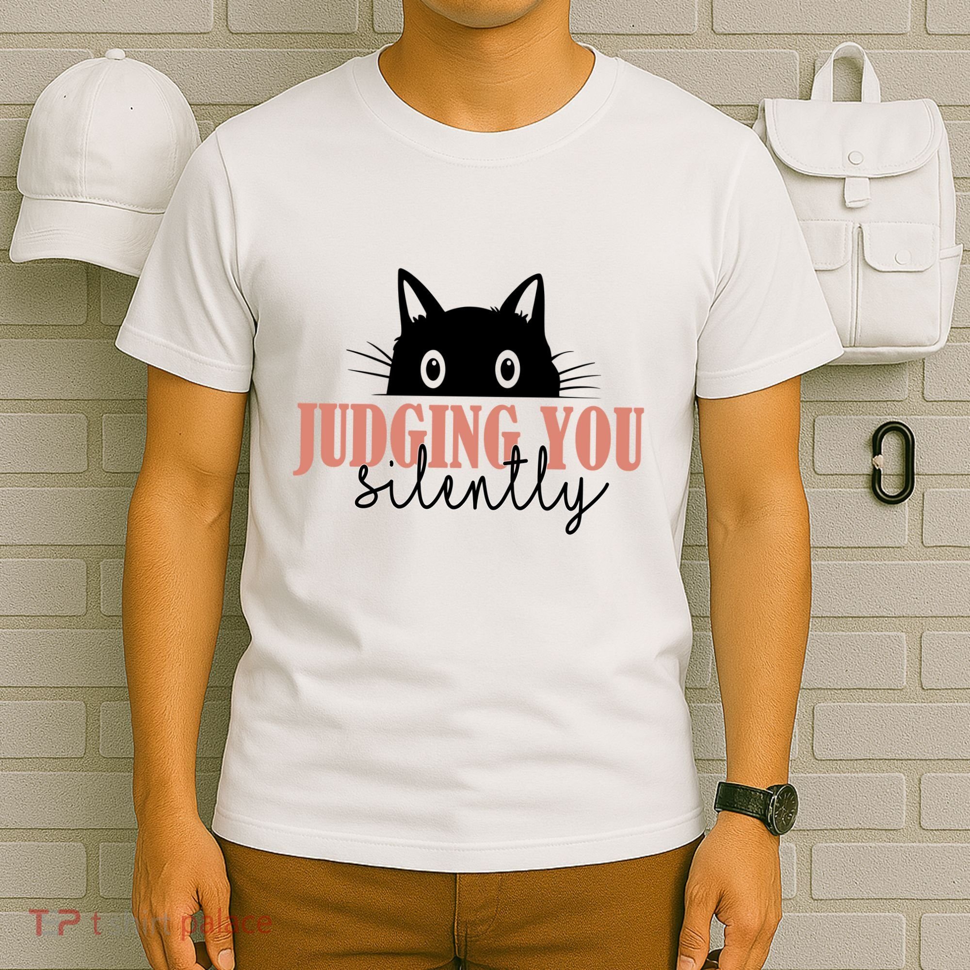 Judging You Silently Funny Black Cat T-Shirt