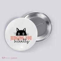Judging You Silently Funny Black Cat Button thumb 0