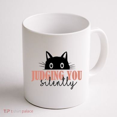 Judging You Silently Funny Black Cat Coffee Mug back