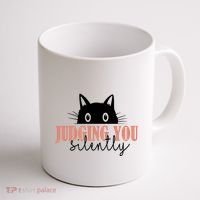 Judging You Silently Funny Black Cat Coffee Mug thumb 1