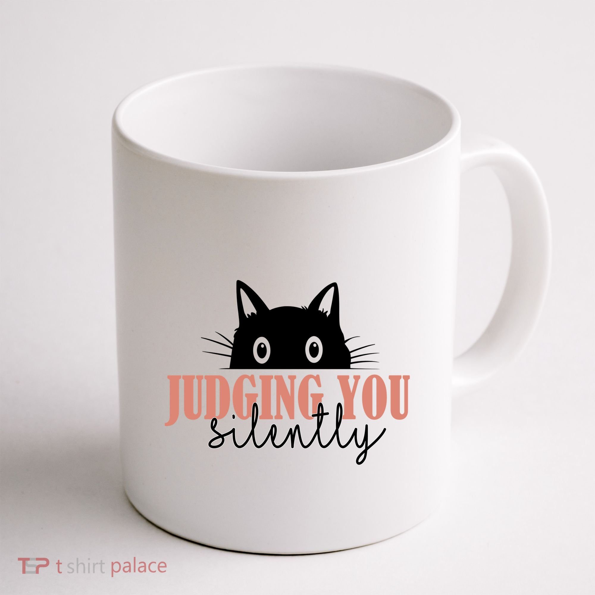 Judging You Silently Funny Black Cat Coffee Mug