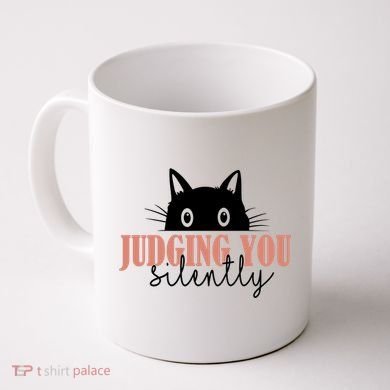 Judging You Silently Funny Black Cat Coffee Mug