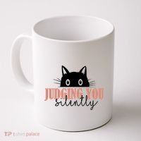 Judging You Silently Funny Black Cat Coffee Mug thumb 0