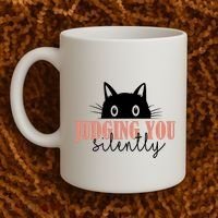 Judging You Silently Funny Black Cat Coffee Mug thumb 2