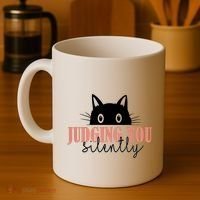 Judging You Silently Funny Black Cat Coffee Mug thumb 4