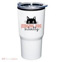 Judging You Silently Funny Black Cat Tumbler thumb 0