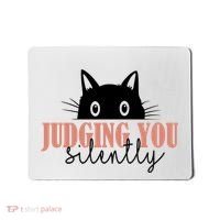 Judging You Silently Funny Black Cat Mousepad thumb 0