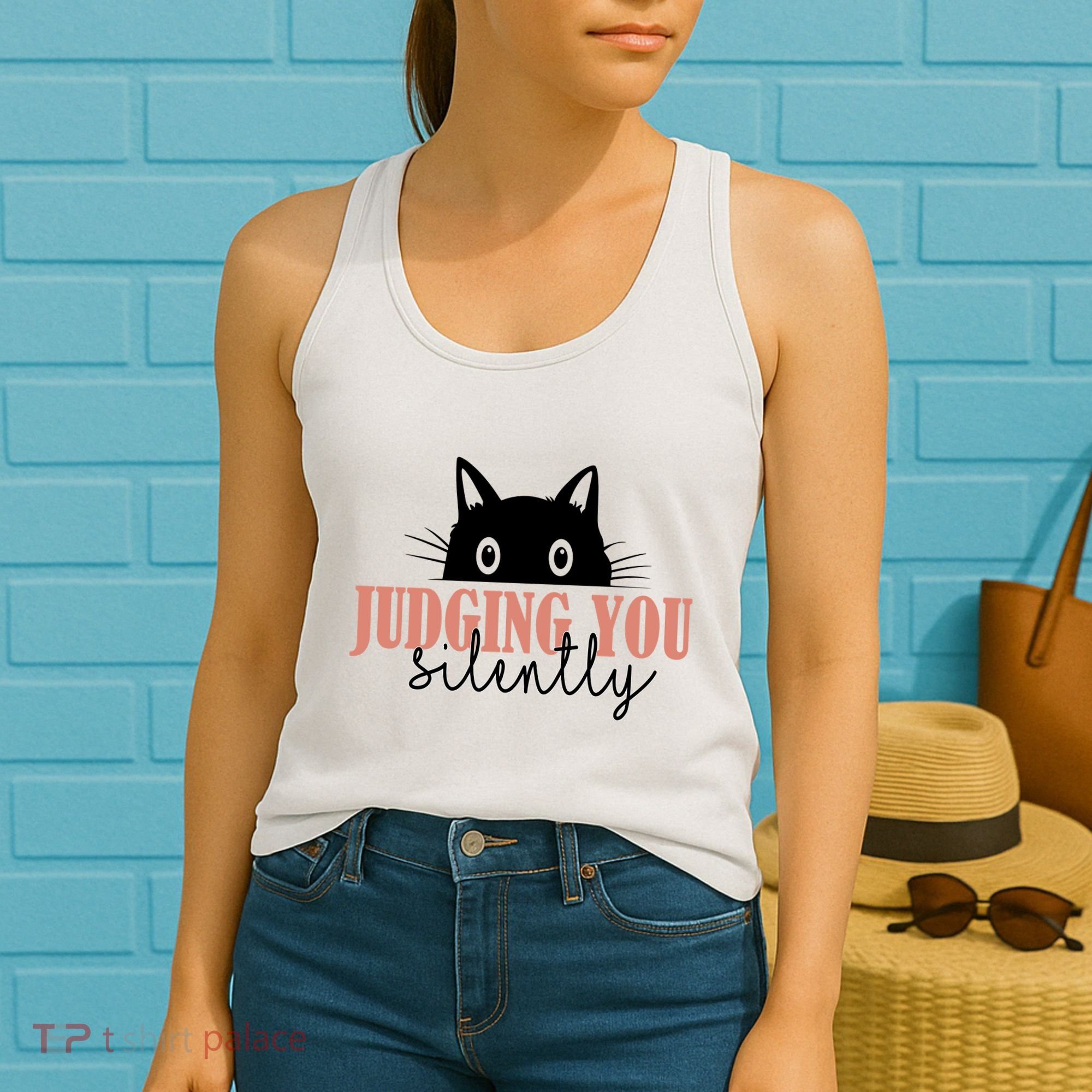 Judging You Silently Funny Black Cat Women's Tank Top