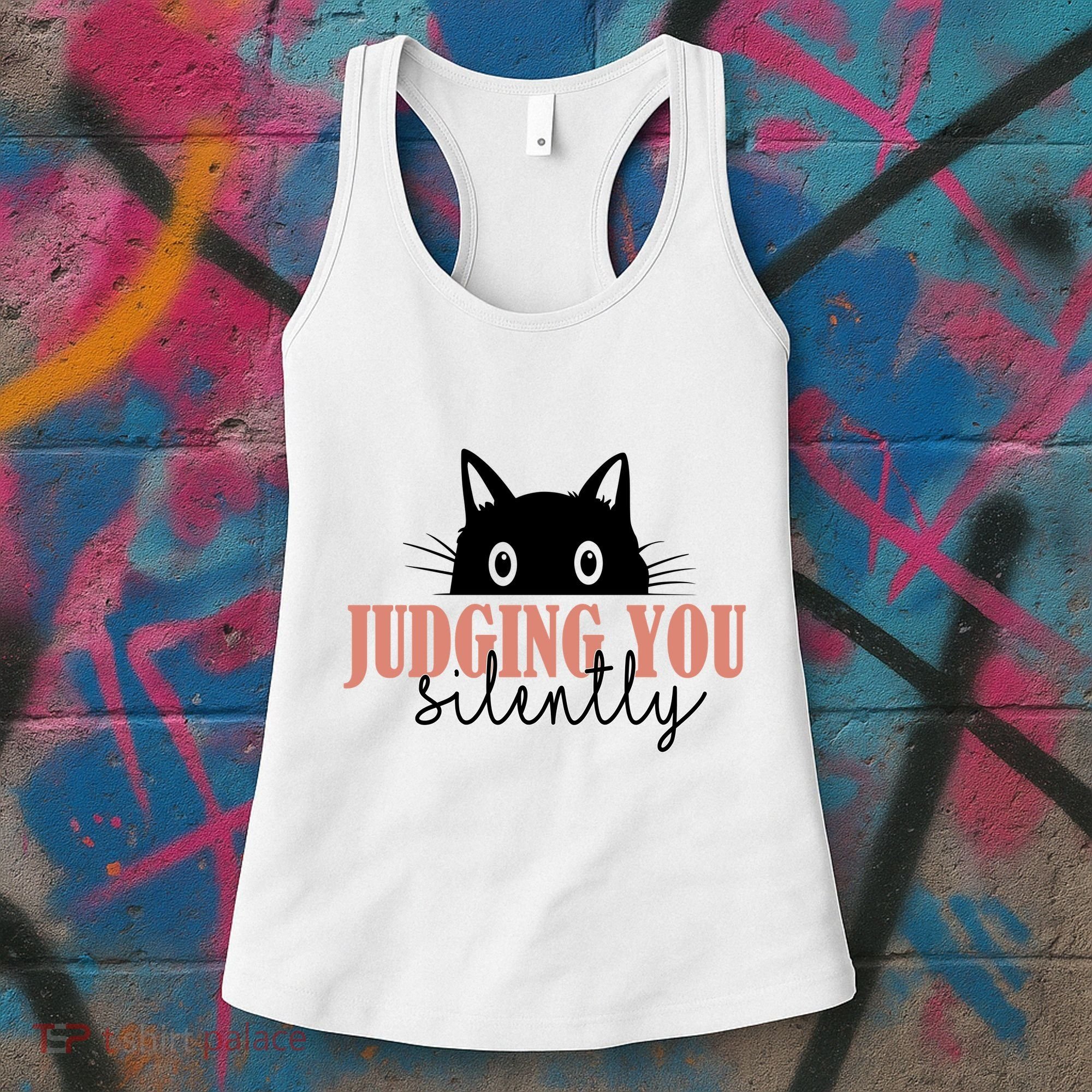 Judging You Silently Funny Black Cat Women's Tank Top