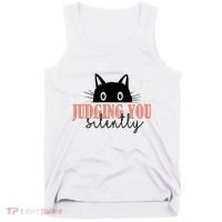 Judging You Silently Funny Black Cat Tank Top thumb 0