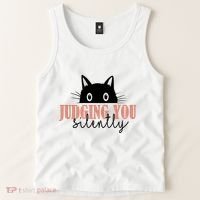 Judging You Silently Funny Black Cat Tank Top thumb 2