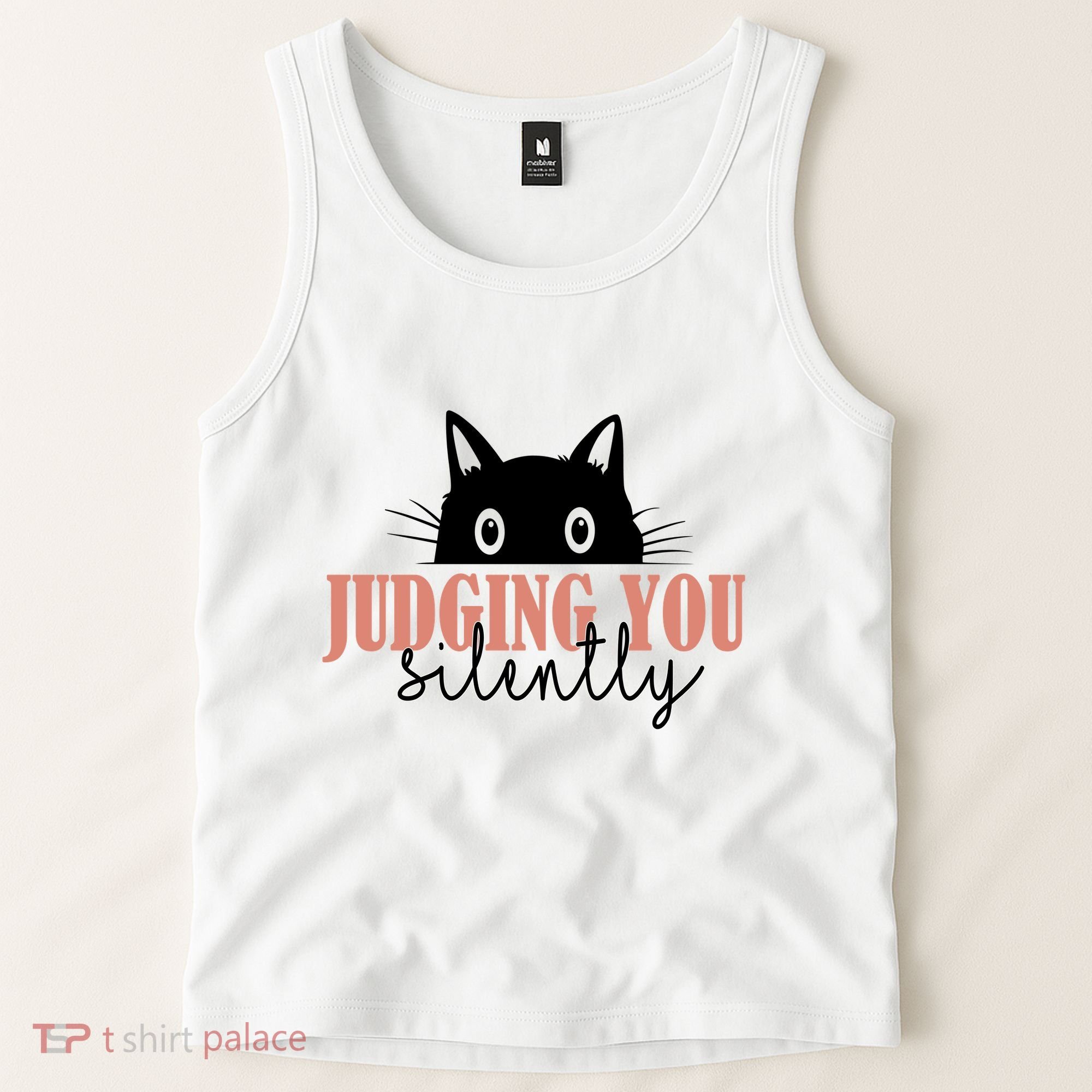 Judging You Silently Funny Black Cat Tank Top