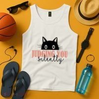 Judging You Silently Funny Black Cat Tank Top thumb 4