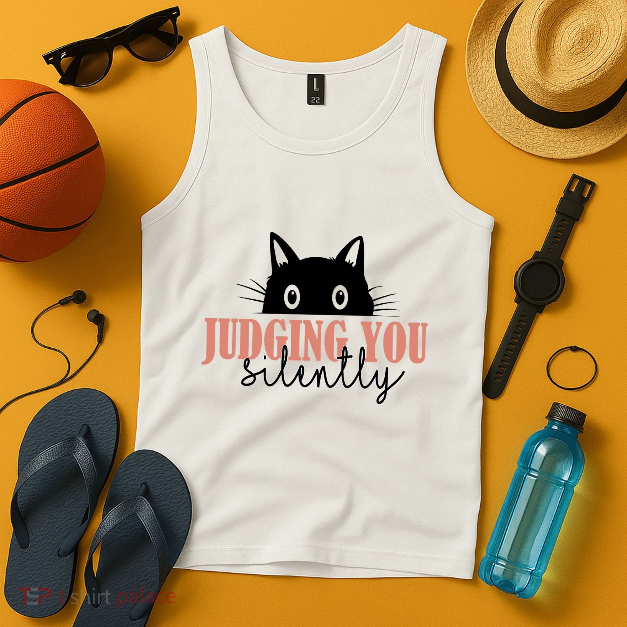 Judging You Silently Funny Black Cat Tank Top