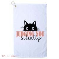 Judging You Silently Funny Black Cat Golf Towel thumb 0