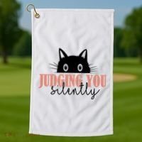 Judging You Silently Funny Black Cat Golf Towel thumb 1