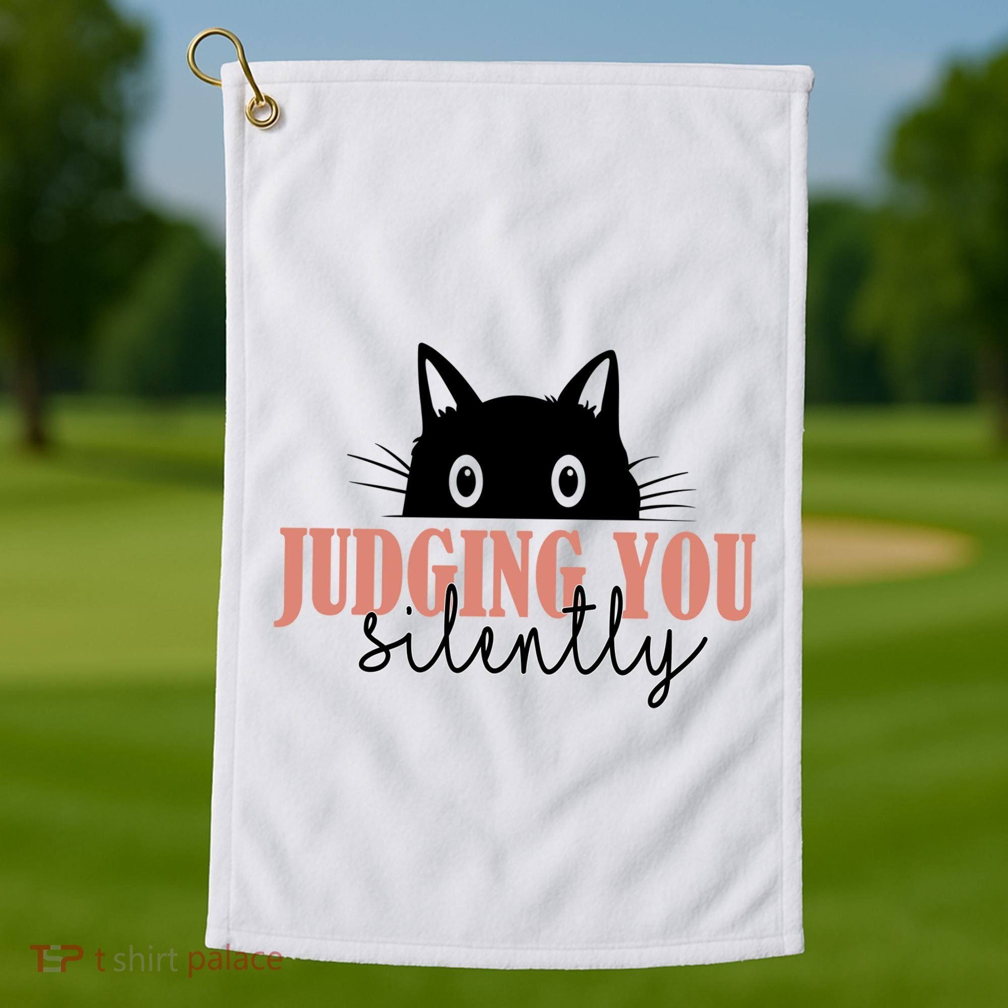 Judging You Silently Funny Black Cat Golf Towel