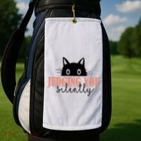 Judging You Silently Funny Black Cat Golf Towel thumb 2