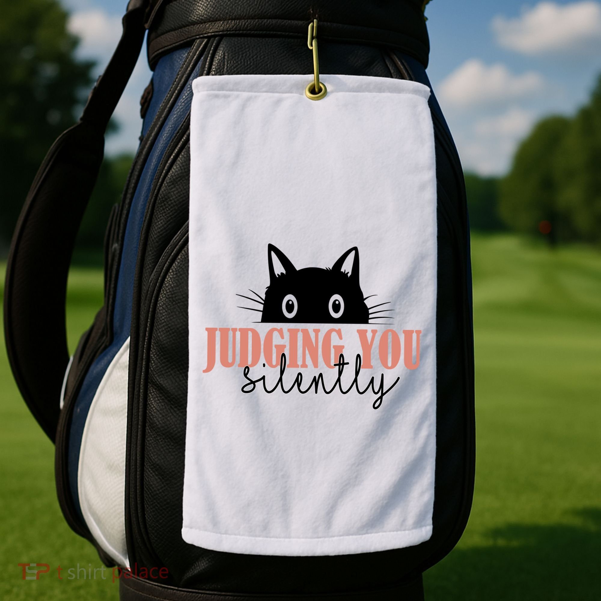 Judging You Silently Funny Black Cat Golf Towel