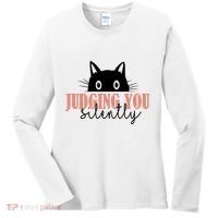 Judging You Silently Funny Black Cat Women's Long Sleeve Shirt thumb 0